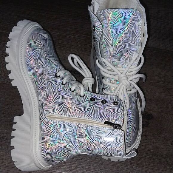 Silvery platform combat boots sz 8.5 - Picture 8 of 9